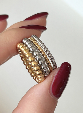 Y2ACC 时髦小众圆珠极细素圈叠戴ins博主同款戒指18k金钛钢尾戒女