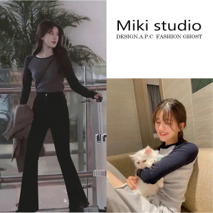 长袖 拼接 秋新打底百搭T恤 studio定制赵露思明星插肩袖 Miki