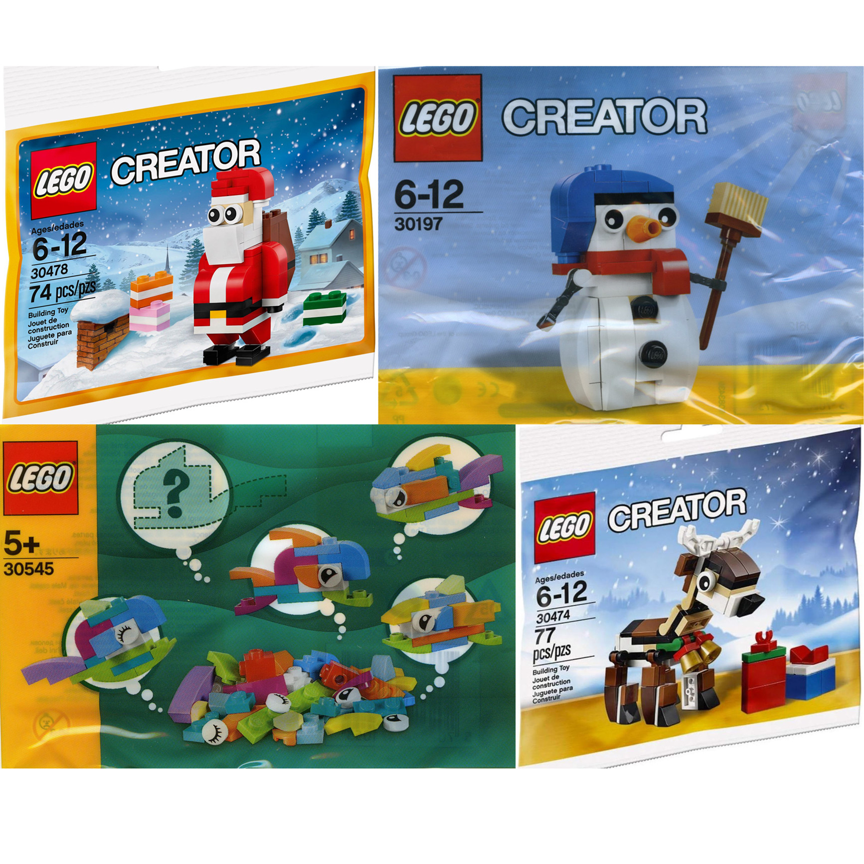 乐高LEGO拼砌包30474麋驯鹿30545雪人30197圣诞老人30478鱼 动物