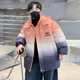 男童冬装渐变格子绣花宽松棉衣大童冬季新款加厚棉袄服潮，童装棉衣，摩比熊