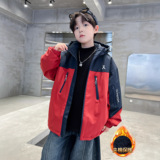 男童冬装夹棉冲锋衣外套新款中大童秋冬款男孩冬季加厚风衣潮，童装外套，摩比熊