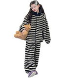 女童冬季新款条纹法兰绒家居服套装拉链立领可外穿中大童宽松睡衣，童装家居服（睡衣），摩比熊