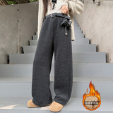 女童羊羔绒裤子冬季加厚新款儿童一条过冬特厚大童加绒阔腿裤，童装裤子，摩比熊