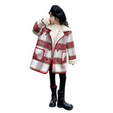女童毛呢外套中长款秋冬款加厚加绒新款中大儿童格子呢子大衣，童装外套，摩比熊