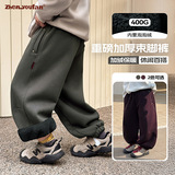 童装男童加绒裤子冬季新款儿童加厚束脚裤大童冬装运动潮，童装裤子，摩比熊