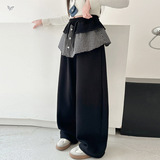 女童年冬季新款拼接格子屁帘加绒休闲女大童洋气阔腿裤潮，童装裤子，摩比熊