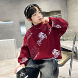 男童秋冬季卡通马毛衣新款大童装加厚保暖休闲年服针织毛线衫，童装毛衣，摩比熊