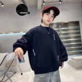 男童加绒卫衣新款中大儿童一体绒上衣加厚内搭冬装韩范潮，童装卫衣/绒衫，摩比熊