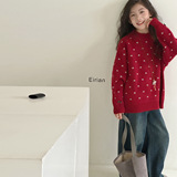 女童毛衣秋冬加厚新款洋气女孩圣诞针织衫中大童韩版波点上衣，童装毛衣，摩比熊