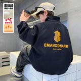 男童季卫衣加绒加厚新款大童一体绒儿童红色冬装立领上衣，童装卫衣/绒衫，摩比熊