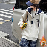 女童外套加绒冬装新款女大童秋冬季衣服儿童连帽上衣加厚，童装外套，摩比熊