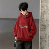 男童红色卫衣冬季加绒新款男孩新年衣服儿童冬装加厚连帽上衣，童装卫衣/绒衫，摩比熊