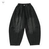 女童年冬季新款嘻哈风加绒工装牛仔裤酷女孩户外保暖哈伦裤潮，童装裤子，摩比熊