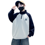 男童冬装立领卫衣一体加绒加厚冬季新款男孩帅气运动上衣，童装卫衣/绒衫，摩比熊