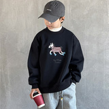 男童款卫衣加绒加厚新款大童冬装一体绒冬季儿童红色上衣，童装卫衣/绒衫，摩比熊