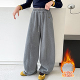 女童加绒裤子秋冬装新款儿童冬季加厚一体绒阔腿裤女大童，童装裤子，摩比熊