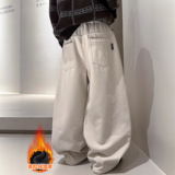 男童加绒裤子新款秋冬款冬季大儿童一体绒运动男孩加厚潮，童装裤子，摩比熊