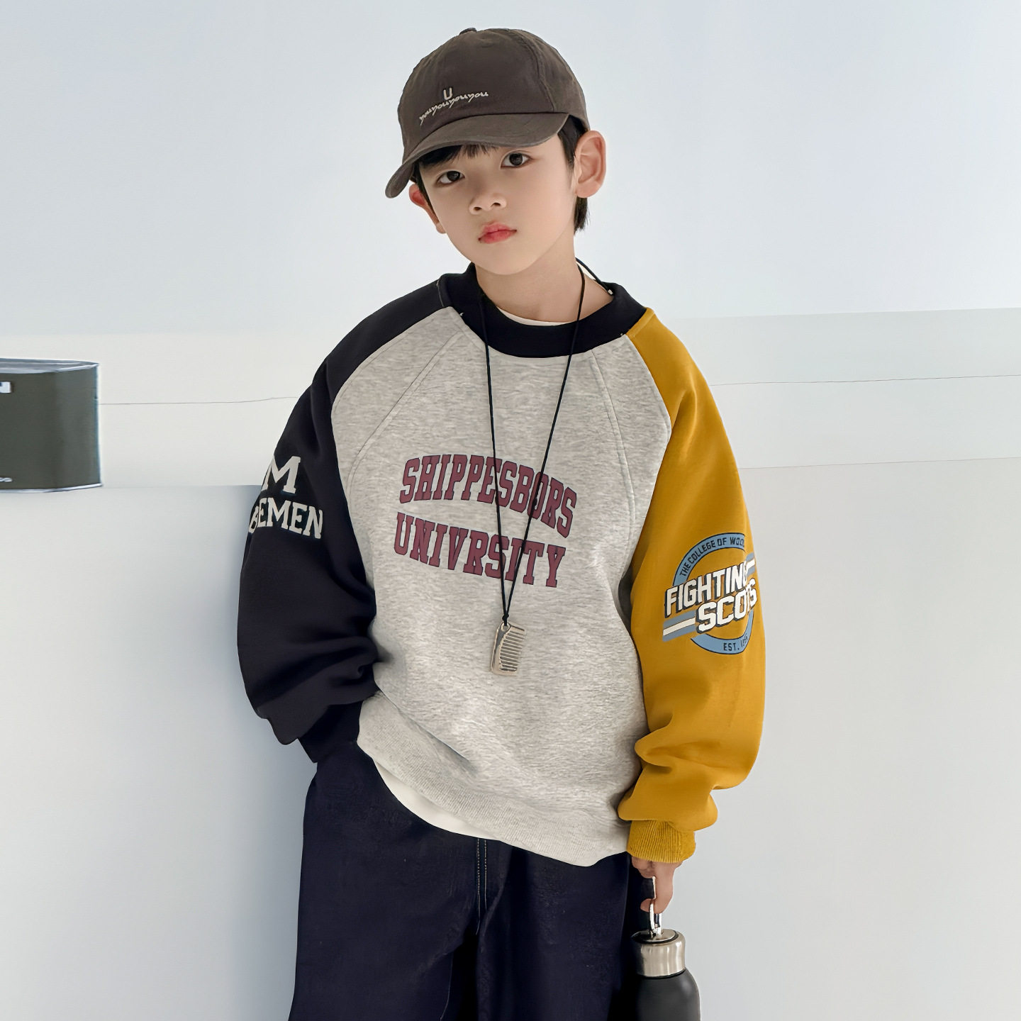 男童加绒加厚一体绒卫衣冬季大儿童装冬装新款潮男孩上衣，童装卫衣/绒衫，摩比熊