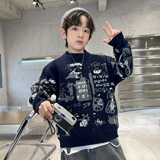 男童毛衣新款秋冬款男孩大儿童冬装套头加厚上衣洋气针织衫潮，童装毛衣，摩比熊