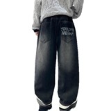 男童加绒牛仔裤宽松直筒保暖裤子冬装青少年中大童加厚一体绒长裤，童装裤子，摩比熊