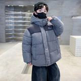 儿童装男童冬装格子连帽加绒棉服新款中大童棉袄男孩加厚棉衣，童装棉衣，摩比熊