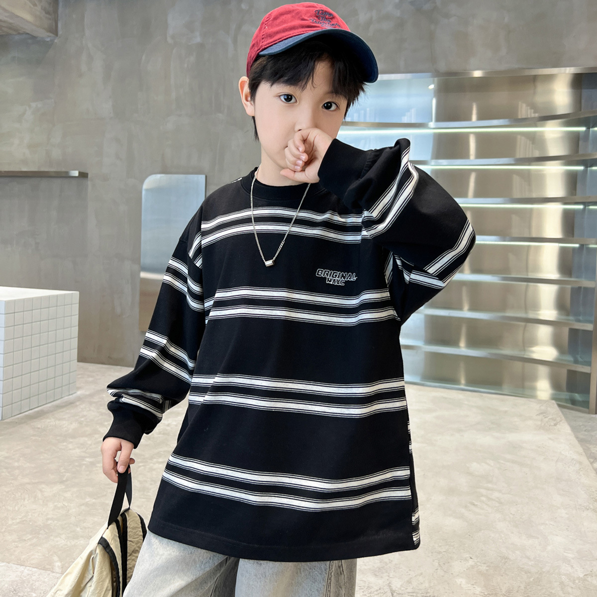 男童秋装卫衣春秋款新款儿童条纹打底衫男孩秋季休闲上衣潮酷,童装卫衣/绒衫,摩比熊 男童秋装卫衣春秋款新款儿童条纹打底衫男孩秋季休闲上衣潮酷,童装卫衣/绒衫,摩比熊