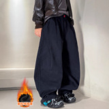 男童加绒裤子新款秋冬款冬季大儿童一体绒运动男孩加厚潮，童装裤子，摩比熊