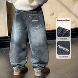 童装男童加绒牛仔裤冬季新款儿童加厚保暖裤子大童冬装长裤潮，童装裤子，摩比熊