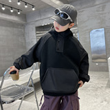 儿童装男童冬季加绒红色卫衣新款中大童款男孩加厚上衣潮，童装卫衣/绒衫，摩比熊