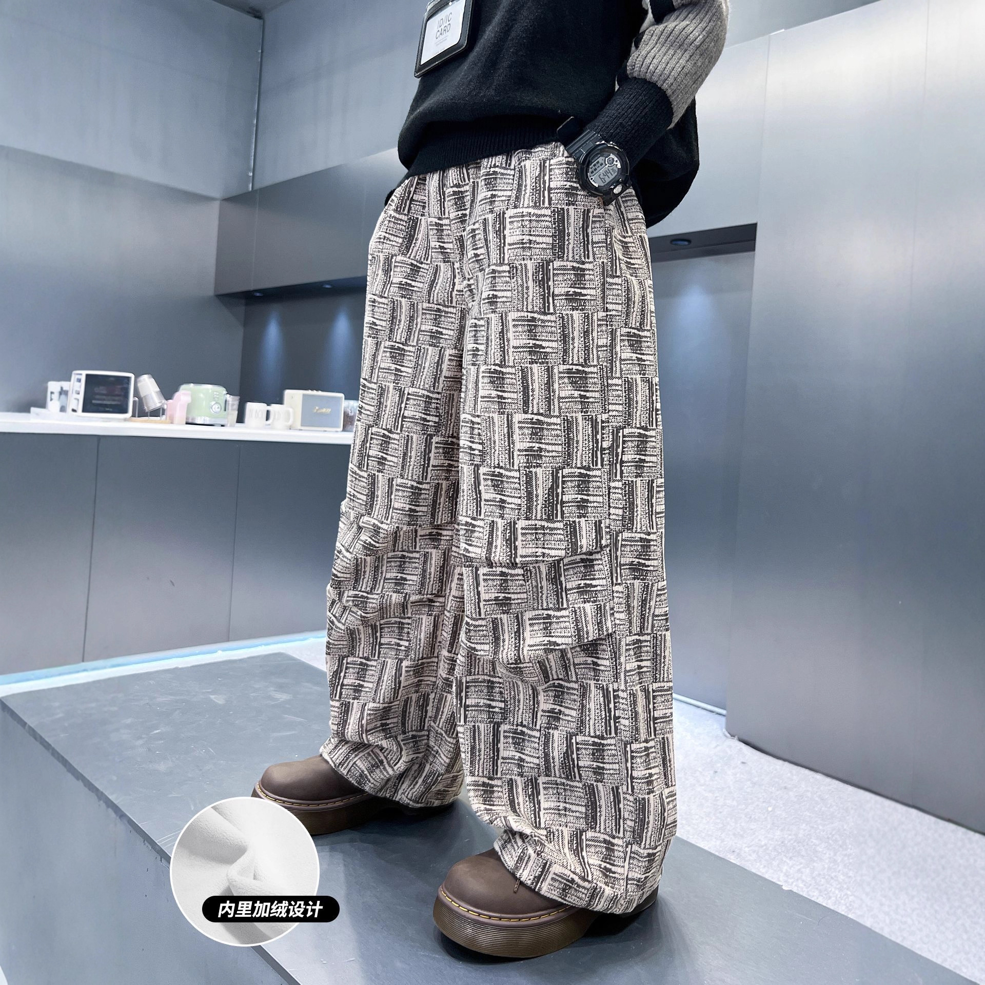 男童加绒裤子秋冬款新款大儿童冬季运动长冬装一体绒加厚，童装裤子，摩比熊