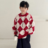 男童红色毛衣冬季加厚儿童线衣秋冬新款中大童装冬装针织衫潮，童装毛衣，摩比熊