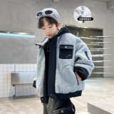 男童加厚外套秋冬款新款儿童冬季羊羔绒毛毛衣中大童帅洋气潮，童装外套，摩比熊