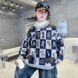 儿童装男童冬装加厚毛衣新款大童秋冬款男孩冬季水貂绒针织衫，童装毛衣，摩比熊