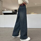 女童裤子秋冬款新款女大童休闲直筒牛仔裤儿童秋季加绒阔腿裤，童装裤子，摩比熊