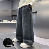 男童秋冬韩范直筒加绒裤子新款中大儿童冬装加厚海马毛长裤潮，童装裤子，摩比熊