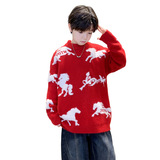 男童秋冬款毛衣加厚新款中大童冬装儿童冬季红色毛线打底上衣，童装毛衣，摩比熊