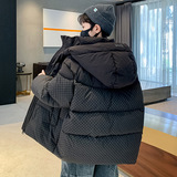 儿童装男童冬装格子深色连帽棉衣大童冬季加厚保暖棉服潮，童装棉衣，摩比熊