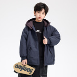 男大童冬季户外撞色连帽加厚棉服新款儿童装运动防风棉袄外套，童装棉衣，摩比熊