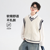 男大童秋冬季韩范加厚V领背心毛衣新款儿童男孩内搭针织马甲，童装毛衣，摩比熊