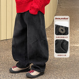 童装男童加绒牛仔裤冬季新款儿童加厚裤子大童冬装保暖长裤潮，童装裤子，摩比熊