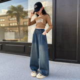 女童牛仔裤春秋宽松潮酷大童秋季休闲阔腿裤秋款儿童裤子，童装裤子，摩比熊