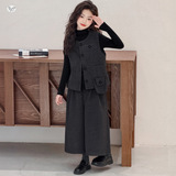 女童马甲套装冬季新款韩系打底衫阔腿裤三件套中大童时髦冬装，童装休闲套装，摩比熊