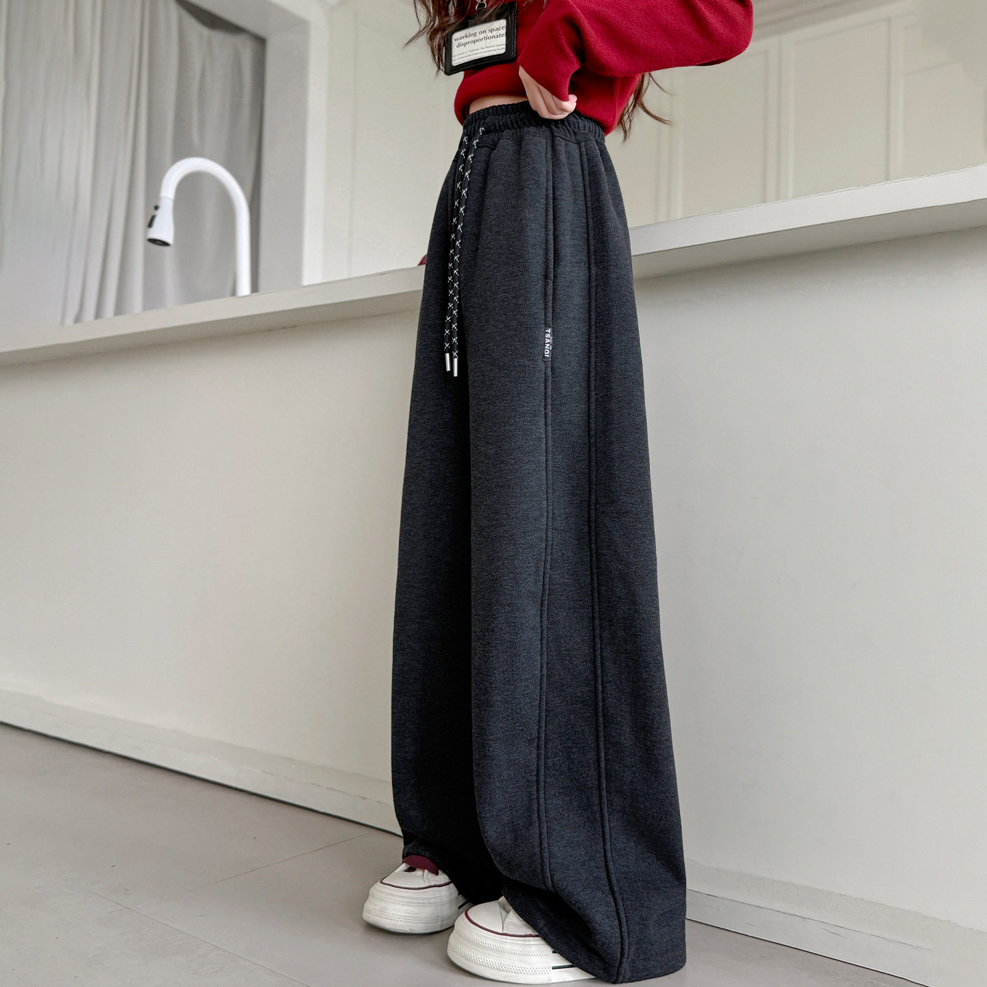 女童加绒裤子秋冬款女大童韩版洋气直筒裤女孩初中生运动裤潮，童装裤子，摩比熊