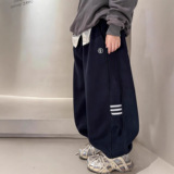 男童冬季加绒裤子新款中大童秋冬款加厚男孩儿童一体绒运动裤，童装裤子，摩比熊