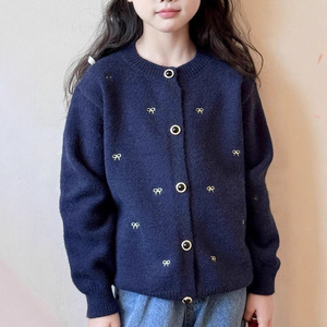 女童超好看针织开衫秋冬新款儿童高级感打底衫女大童加厚毛衣,童装毛衣,摩比熊