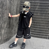 男童无袖套装夏季新款儿童夏装背心篮球运动服夏款大童装男孩，童装休闲套装，摩比熊
