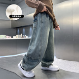 男童加绒牛仔裤新款秋冬一体羊羔绒裤子大儿童加厚冬季长裤潮，童装裤子，摩比熊