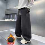 男童运动阔腿裤秋冬款新款儿童裤子加绒一体绒中大童加厚，童装裤子，摩比熊