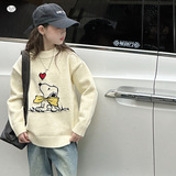 女童秋冬加厚毛衣新款刺绣针织衫中大童春秋时髦长袖上衣，童装毛衣，摩比熊
