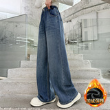 女童加绒牛仔裤秋冬款新款中大童秋季直筒裤子宽松儿童秋装潮，童装裤子，摩比熊